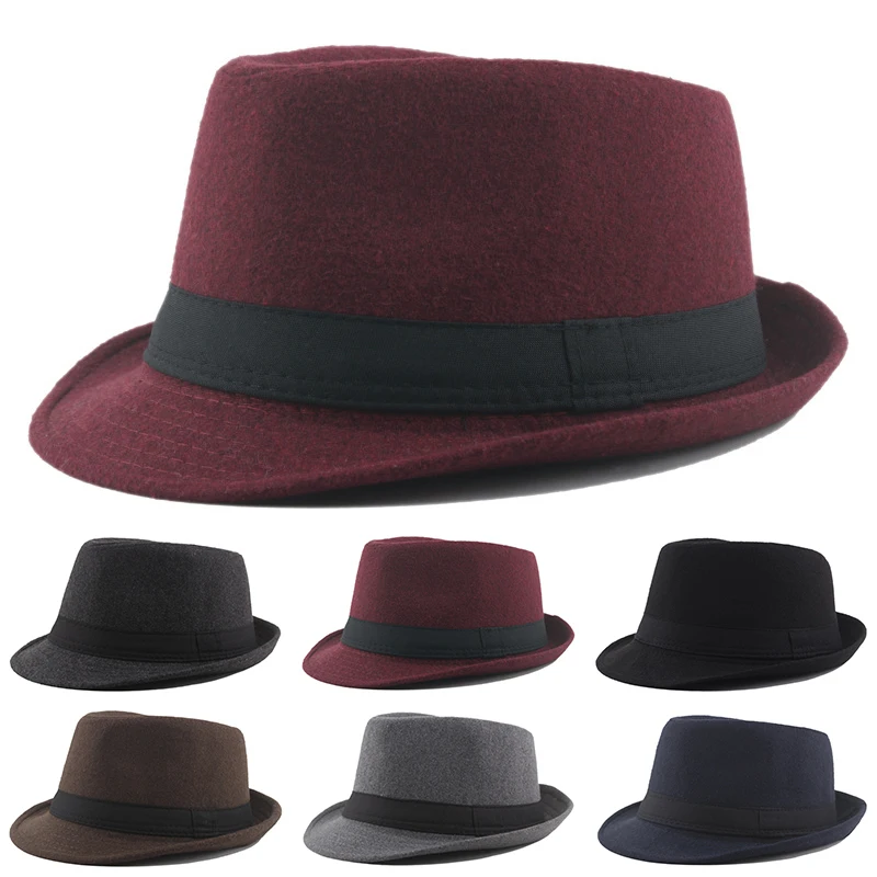 

Classics Autumn 2022 Winter Short Brim Felt Fedoras Hat Men Black Panama Vintage Top Sombrero Trilby Mens Hats Gentleman