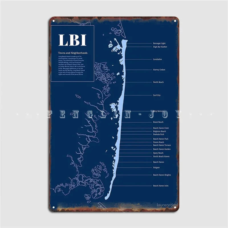 

Lbi Long Beach Island Nj Illustrated Town Map Metal Sign Classic Pub Garage Garage Decoration Wall Cave Tin Sign Poster