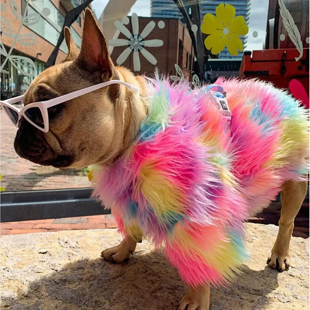 

Furry Dog Rainbow Clothes Puppy Windproof Sweater Coat Dog Clothing Fashion