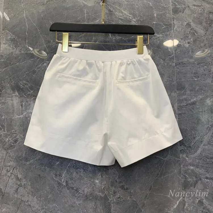 Solid Color Simple High Waist Casual White Shorts Women's 2023 Summer New Slimming All-Match Wide Leg Shorts