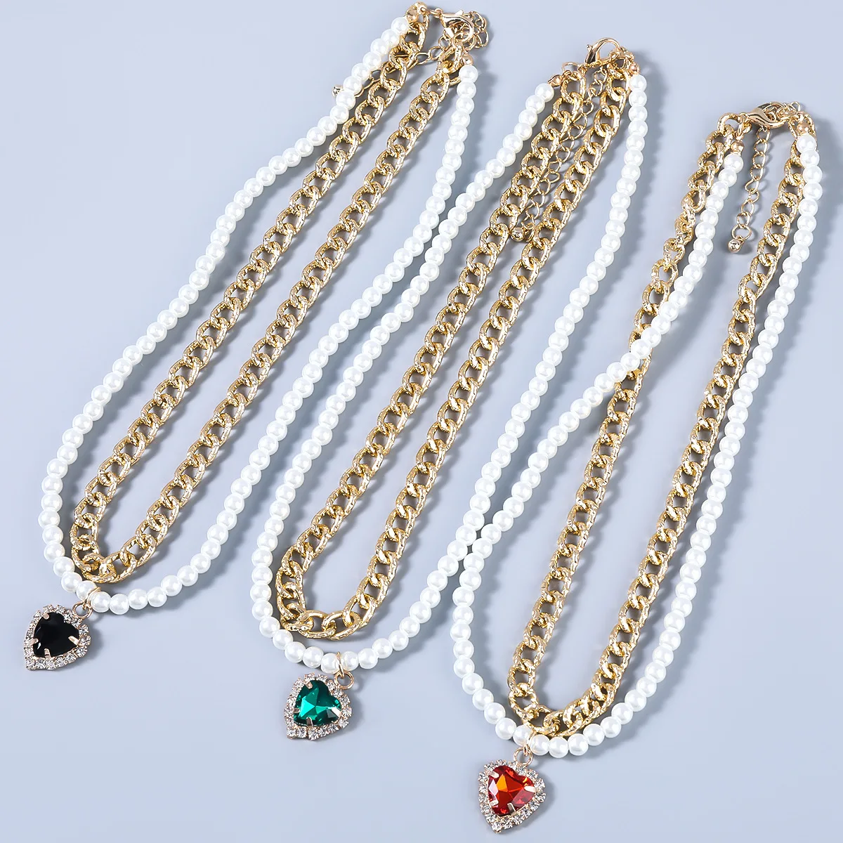 

Fashion Gold Shiny Crystals Baroque Pearl Beaded Pendant Necklace Gem Stone CZ Trend Elegant Wedding Jewelry