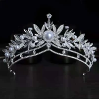 new bridal classical crown luxury oval zircon pearl wedding party big crown for women