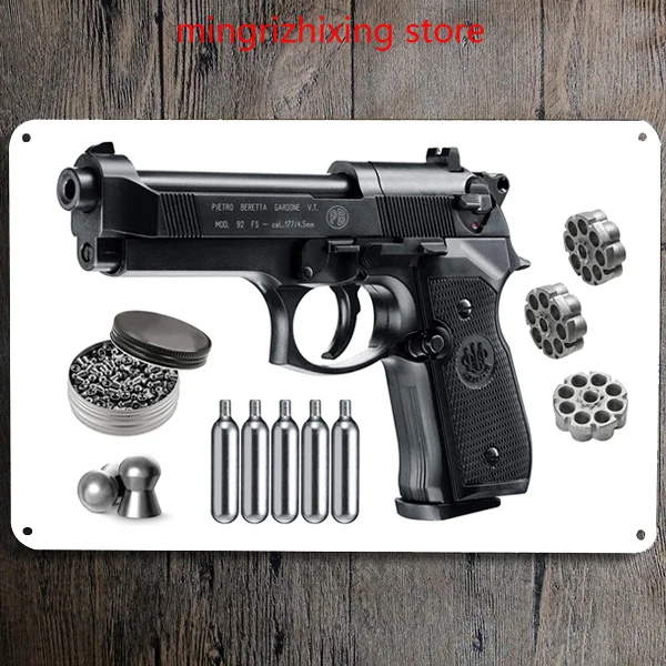 Воздушный пистолет Beretta M92Fs с резервуарами Co2 5X12 и металлической табличкой