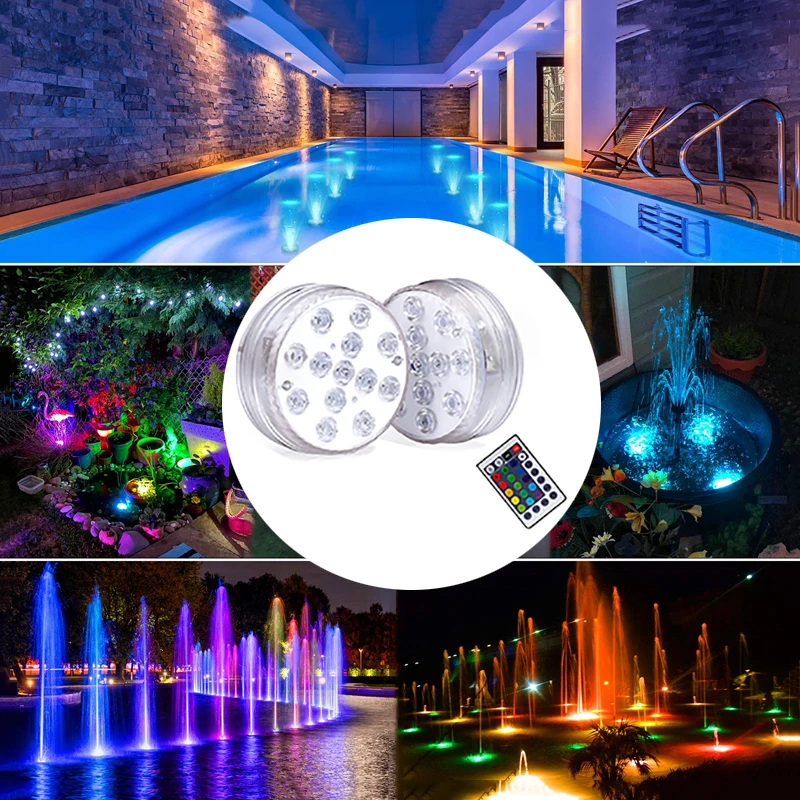 

2PCS LED IP68 Waterproof Underwater Light Wth 16 Colors for Swimming Pool HotTub Aquarium Outdoor Party Decor Lamp