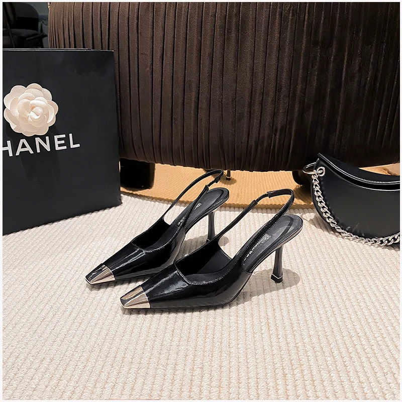 2023 Summer Fashion New Women 's High Heel Shoes Back Hollow Women's Sandals Pointed One Button Thin Heel Pumps Sexy Party Shoes