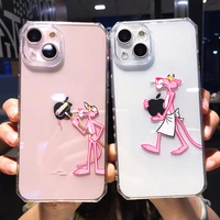 cartoon pink panther clear phone case for iphone 13 12 11 pro max xs max xr x 7 8 plus 13 pro soft side love heart back cover