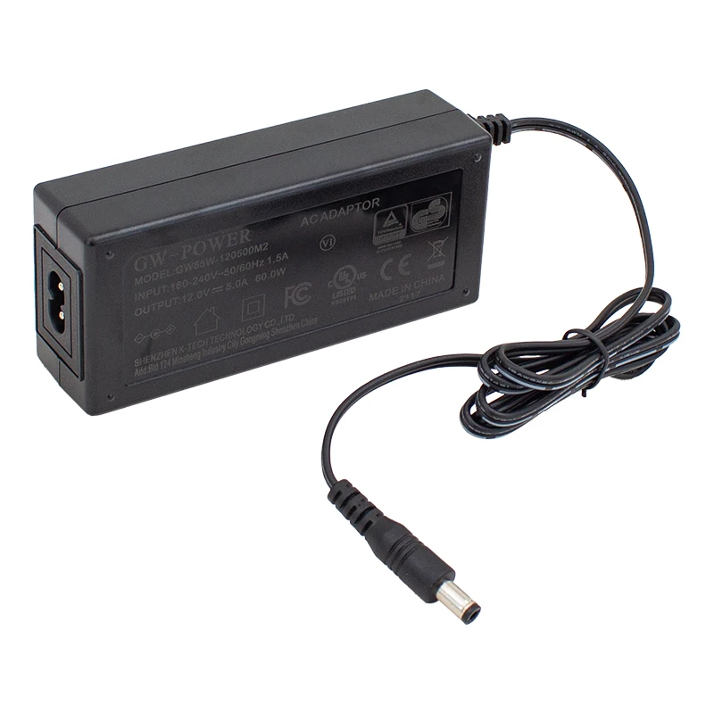 

Adapter GW-Power 12 Volt 5 amp plastic case socket type adapter 5.5 * Amper end Switch AUX Jack RCA TV car audio