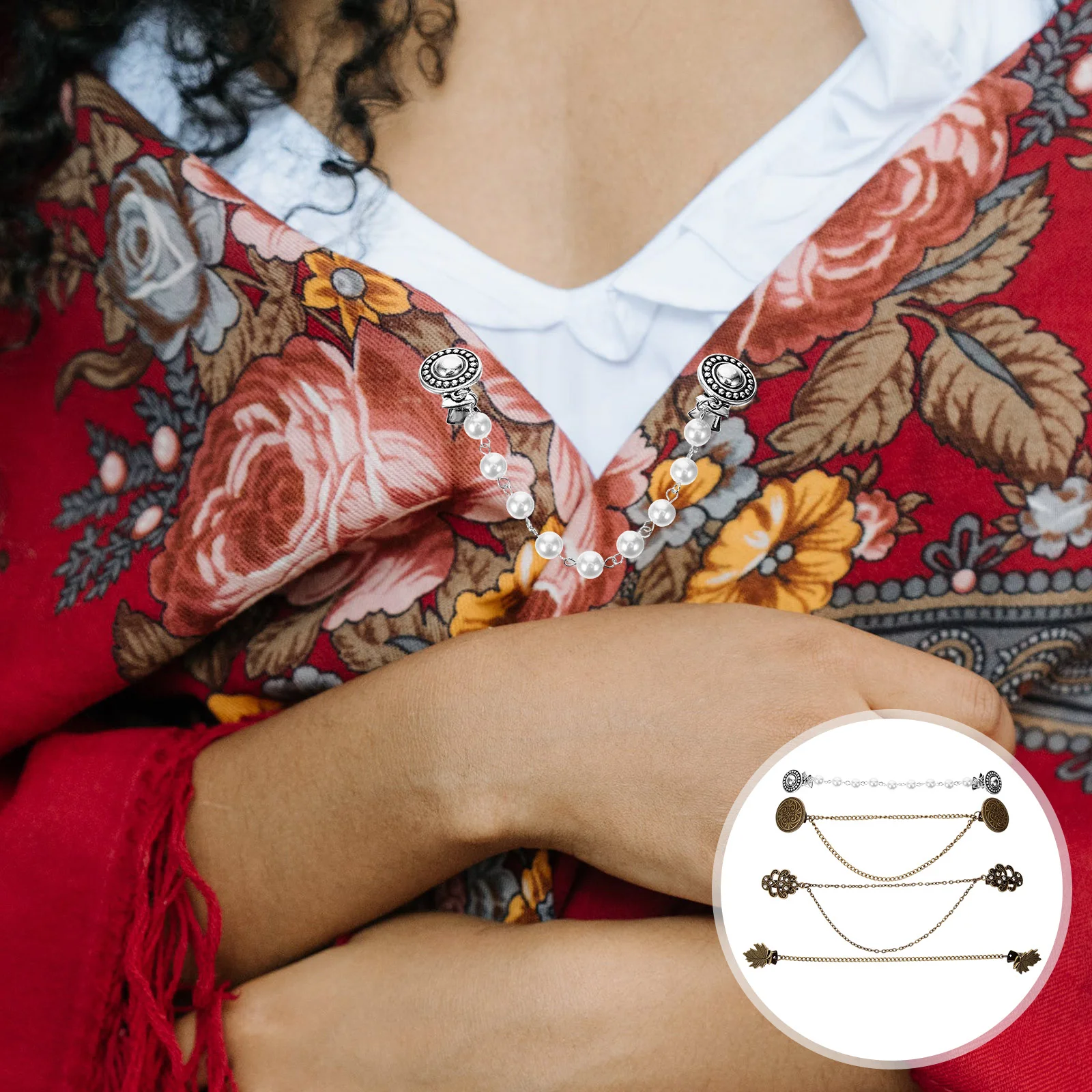 

4 Pcs Sweater Clip Cardigan Collar Dress Clips Shawl Chain Vintage Alloy Women Banquet Womens Sweaters