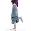 Spring Women Blue Denim Half Body Skirt High Waist Slit Casual Korean Mid Length Baggy Vintage Straight Female Denim Long Skirt 4