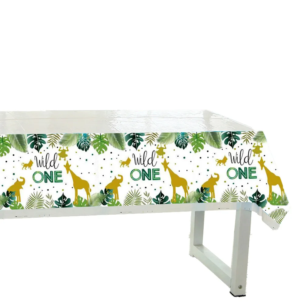 

Wild One Tablecloth Birthday Decorations Jungle Theme Table Cover Animal Safari Baby Shower Boy Supplies108x180cm