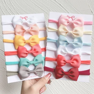 6Pcs/Set Solid Color Kids Headwear Elastic Hair Bands for Baby Cute Ribbon Bowknot Headband Infant Girls Hair Accessories