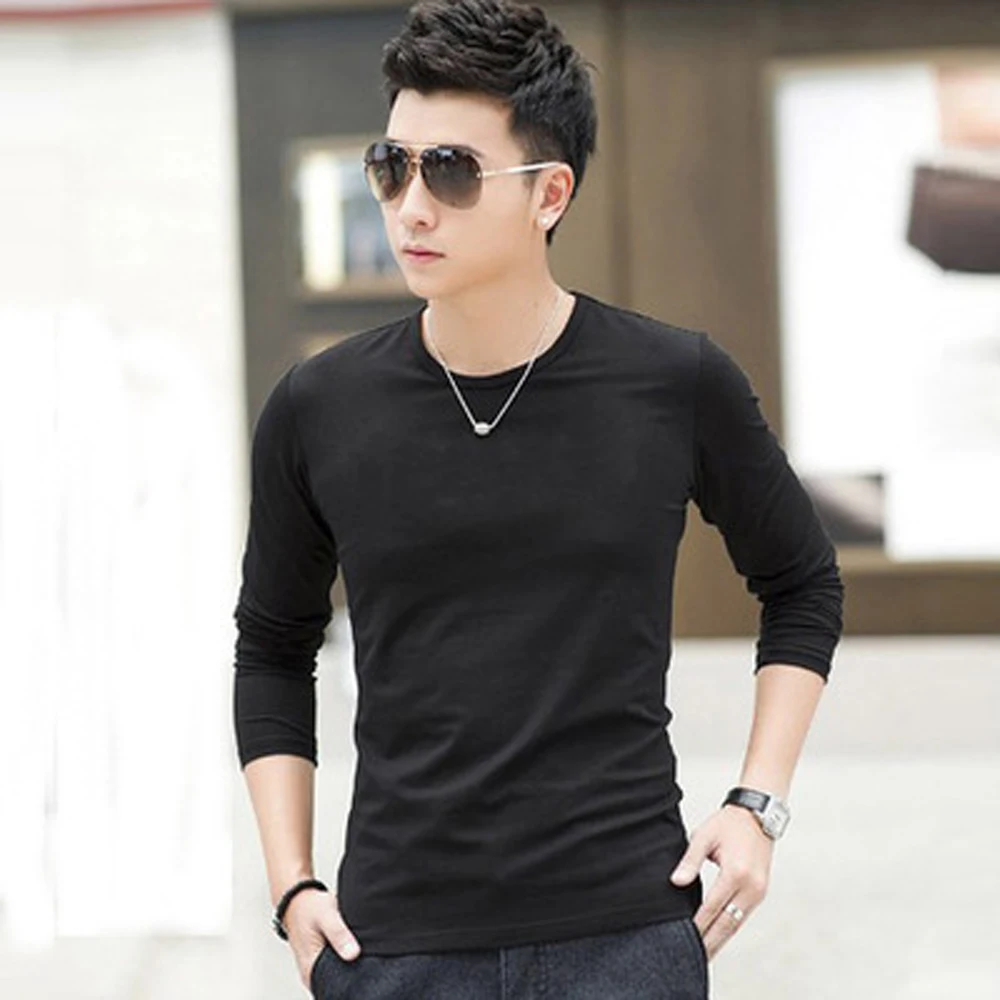 

cheap items with free shipping 2022 stretch men O-neck long sleeve t shirt men Bottoming Tee shirt