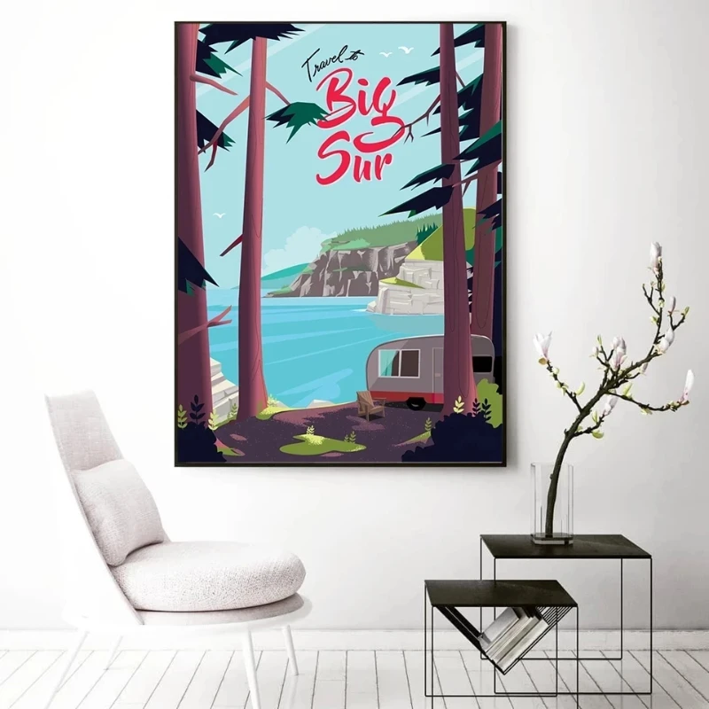 

Art Print HD California Big Sur Painting Travel City Landscape Poster Wall Art Canvas Picture Nordic Modern Home Decor Corridor