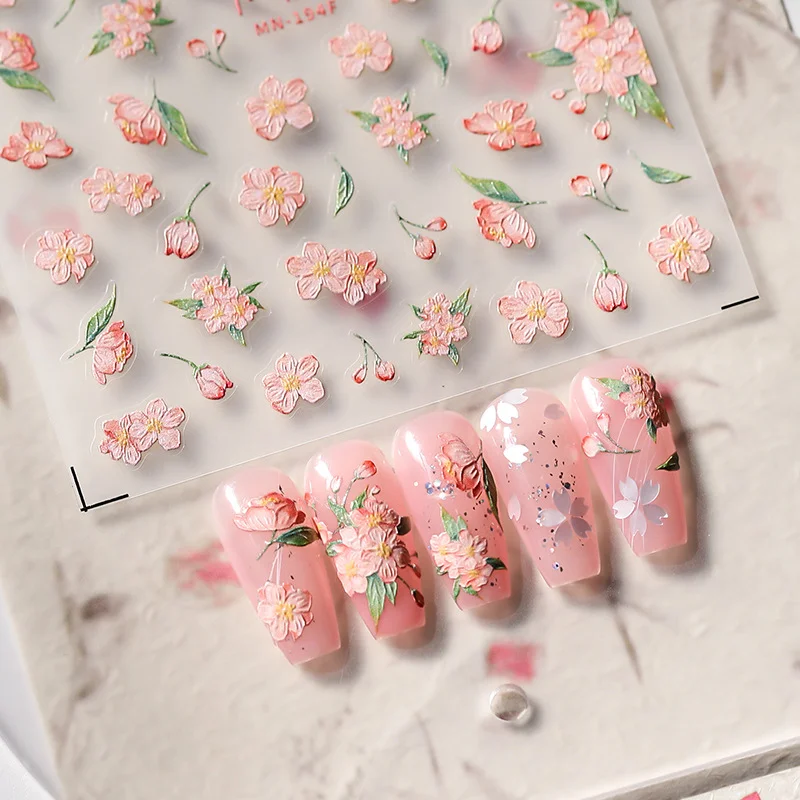

White Flower Embossed Nail Art Decals Bouquet Wedding Stickers Decoration Abstract Floral Leaf Dreamcatcher