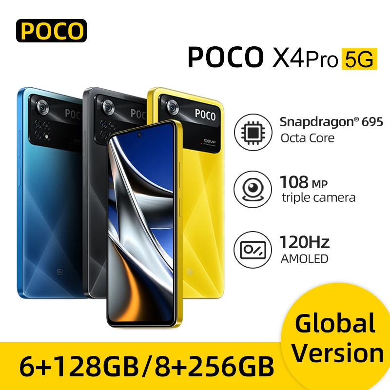 global version poco x4 pro 5g smartphone 128gb256gb snapdragon 695 108mp camera 120hz amoled display 67w turbo charging nfc free global shipping