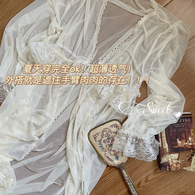 Spring Nightdress Women Lace Nightgown Retro French Vintage Thin Loose Sleepwear Elegant Dressing Gown Lounge Home Dressing Gown