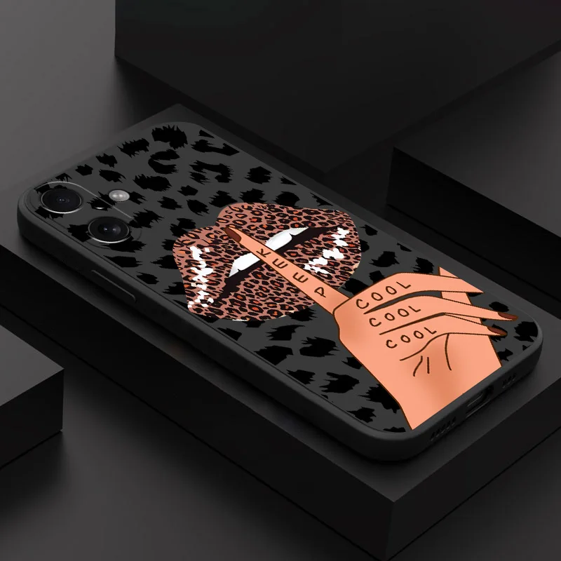 Hot Red Lip Leopard Print Phone Case For Xiaomi Redmi Note 13 12 12S 11 11S 10 9 8 7 Pro Plus 4G 5G Soft Silicone Back Cover