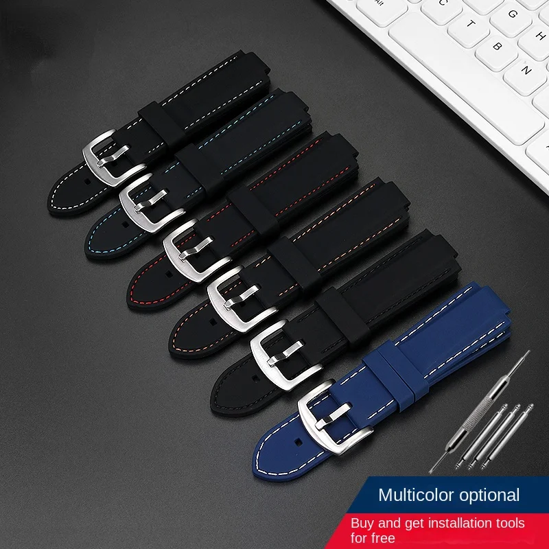 Silicone wristband For TISSOT PRX T137.407/T137.410 Super player rubber watch band Men Nylon Wrist strap 26x12mm Convex End belt