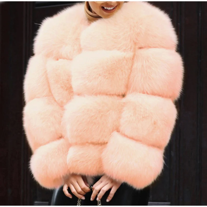 Women Winter Fluffy Fur Coats New Fashion Pink Faux Fur Coat Elegant Thick Warm Outerwear Fake Fur Jacket Chaquetas Mujer
