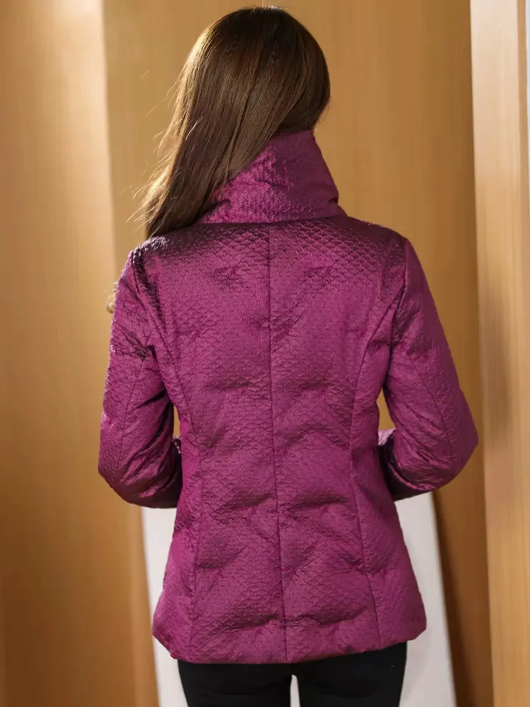 New Women Winter Down Jacket Casual Fashion Stand Collar Lightweight Warm Short White Duck Down Coat Purple Slim Outerwear