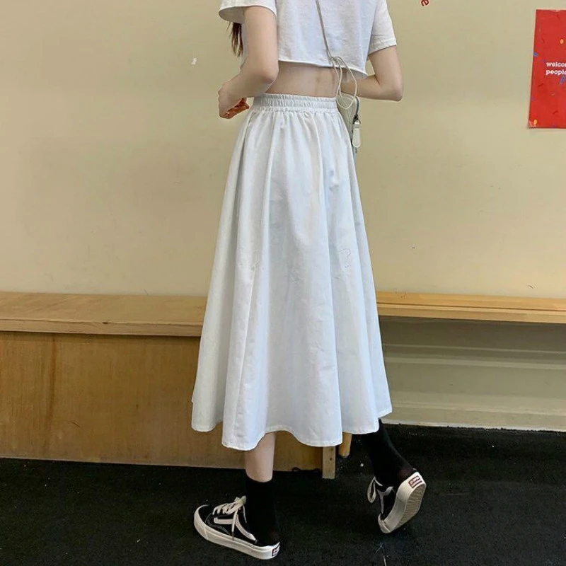 

Simple Skirts Women Solid Leisure Loose Popular 3XL Long Skirt Korean Style Elastic-Weight A-line Student Streetwear Trendy BF