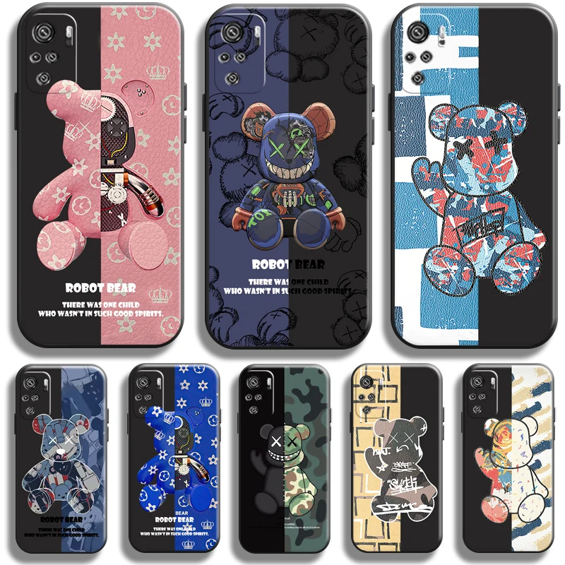 

Luxury Fashion Bear Phone Case For Xiaomi Redmi Note 10 10S Pro Redmi Note 10 10T 5G TPU Black Back Soft Silicone Cover Carcasa