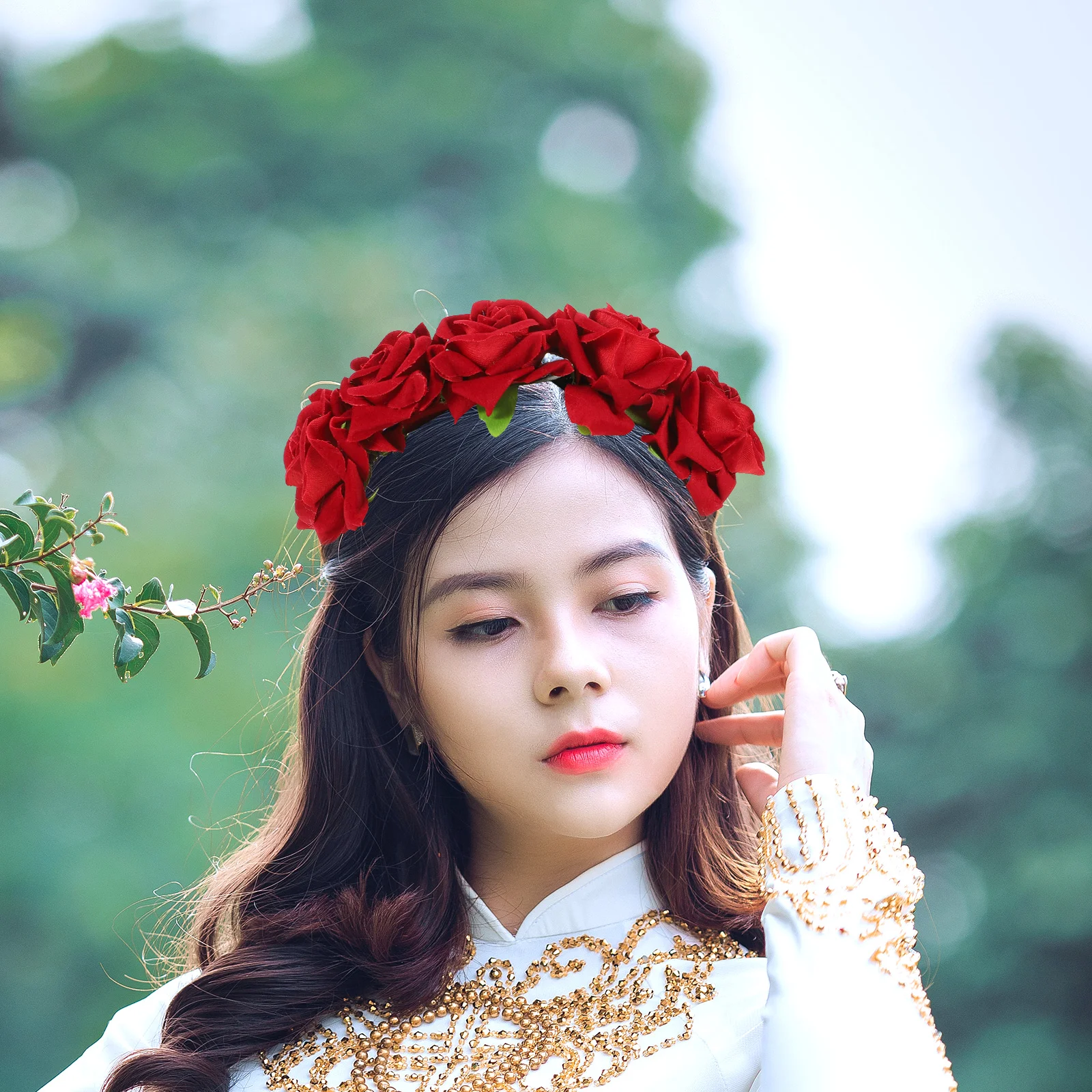 Цветочная гирлянда с розой повязка на голову креативный обруч для волос богемный