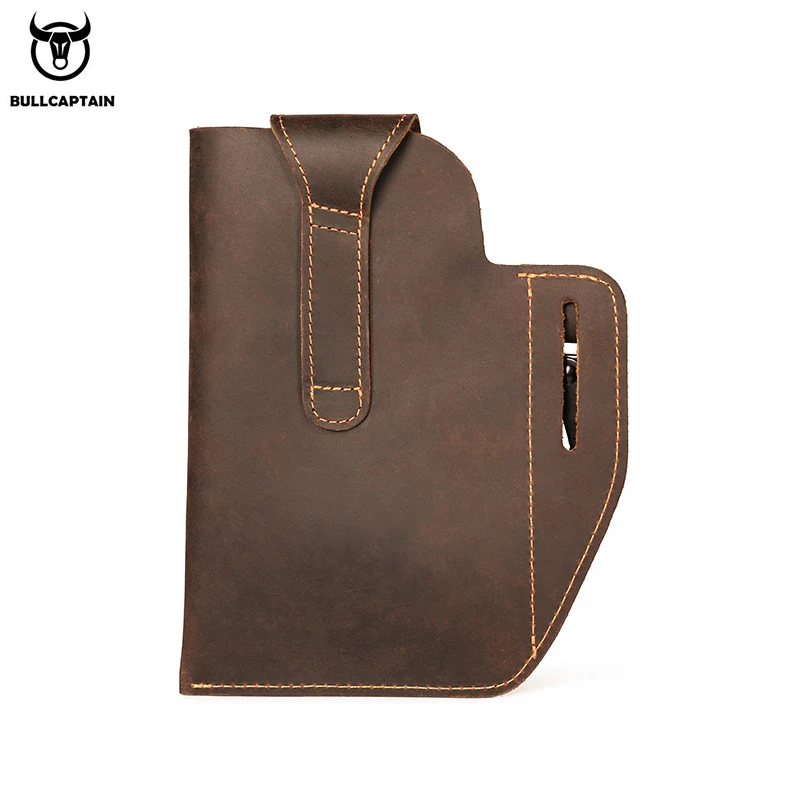 BULLCAPTAIN Retro Man Genuine leather Multi-function Crazy Horse Cowhide Mobile phone bodypack