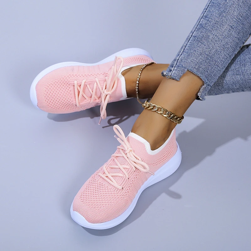 New Spring Weave Comfortable Women's Flat Shoes 43 Walking Lace Up Breathable Mesh Women's Sneakers 42 Lightweight Women's Shoes