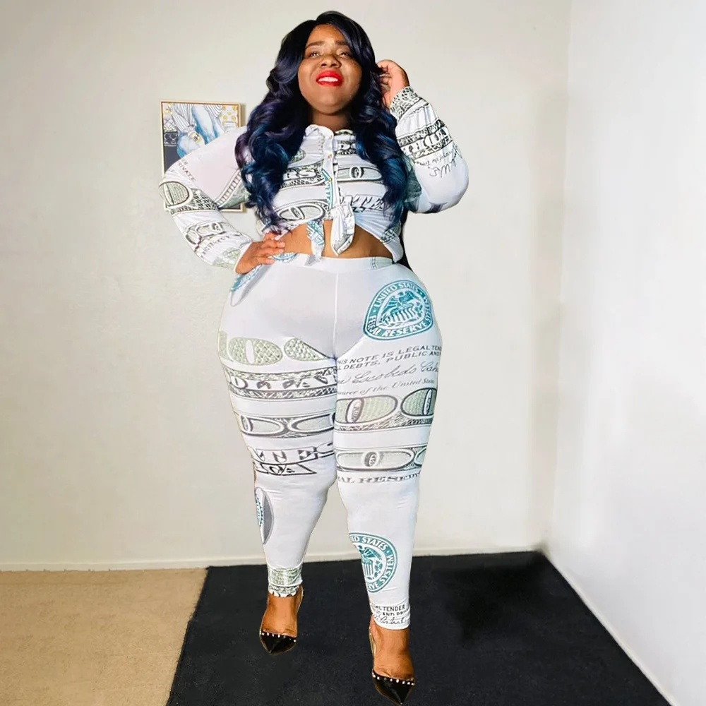 EOENKKY Plus Size 2-Piece Sets Autumn Women Print Shirt and Pants Sexy Sweatshirt Outfit Female Dropshiping Tracksuit Wholesale