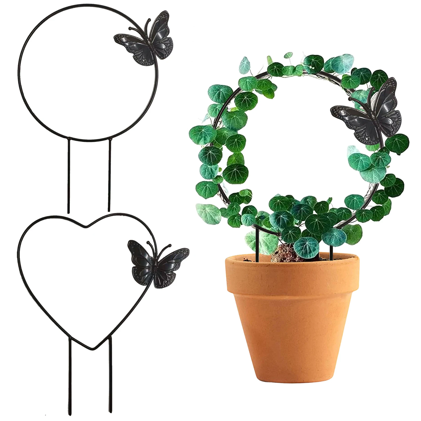 

2Pc Love Heart-shaped Iron Garden Trellis For Climbing Plants Rust Free Vine Plant Metal Support Wire With Coating Decor