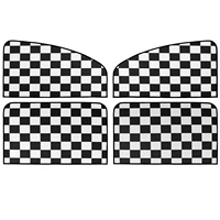 black and white checkered pattern car sun shade 4 pcs set universal magnetic anti uv car side window sunshade cover curtain