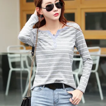 Cotton T-Shirt for Women Long Sleeve V-neck Tops