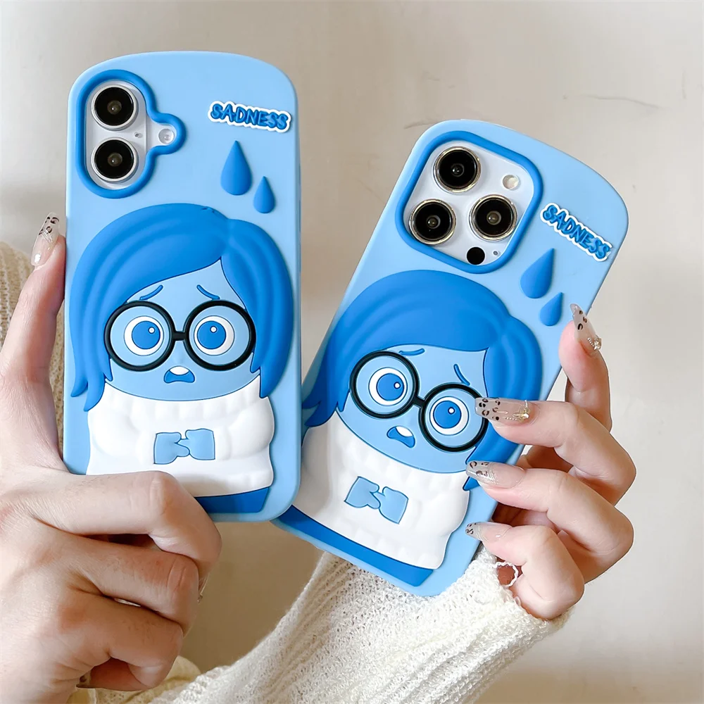 Фото For iPhone 15 14 Plus 16 13 12 Pro Max 11 3D Cartoon Fashion Inside Out Sadness Silicone Phone Case Soft Back Cover Y2k №1