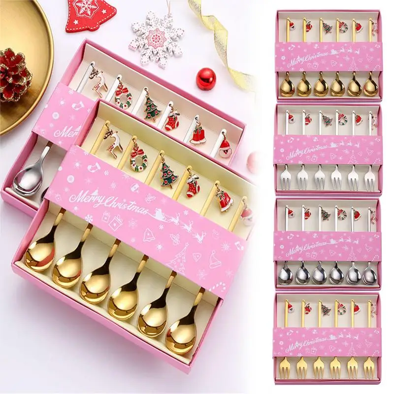 

Christmas Spoon Set Christmas Cutlery Forks 6 PCS Coffee Spoon With Christmas Pendant Soup Spoon Tea Spoon Dessert Spoon For