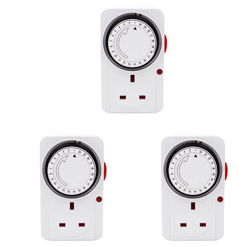 

3X 24-Hour Segmented Switch-Energy-Saving Plug Timer Socket Kit-With Programmable Time Controller 3-Pin Plug UK Plug