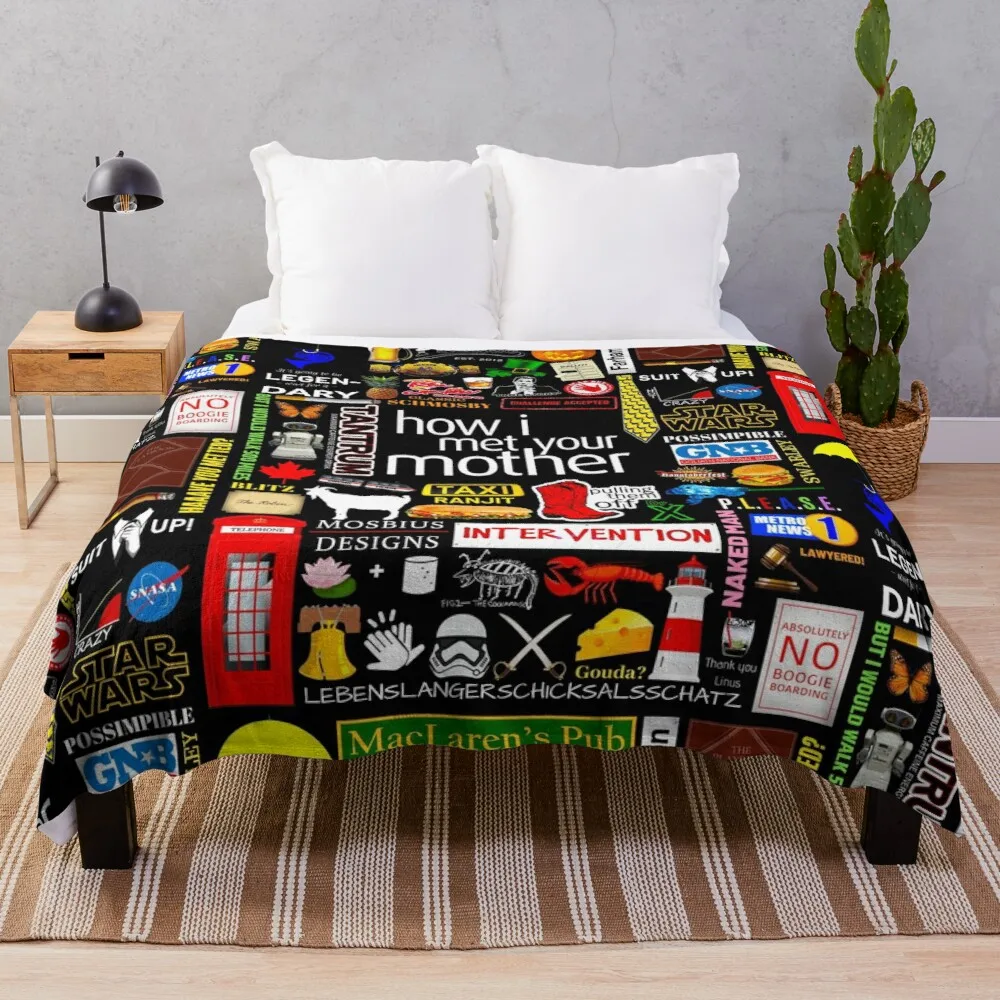 

How i Met Your Mother Collage Poster Iconographic - Infographic Throw Blanket softest blanket blanket fluffy