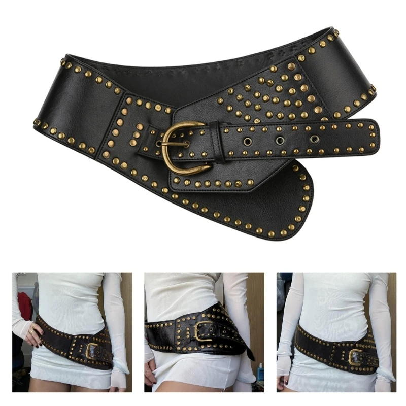 

New style Man Waist Belt with Irregular Design Buckle Rivet Decors Waist Belt Hollow Out Waistband for Coat Shirt
