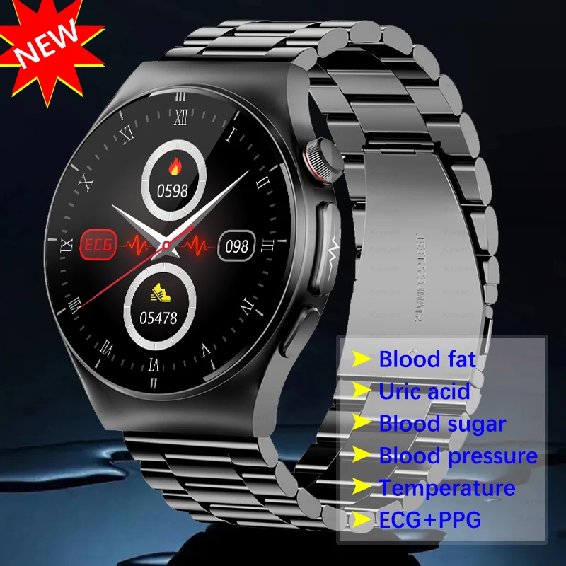 

Blood Lipid Uric Acid Health Smartwatch Men Women Bluetooth Call Noninvasive Blood Sugar 512HZ Precision ECG+HRV Smartwatch 2023