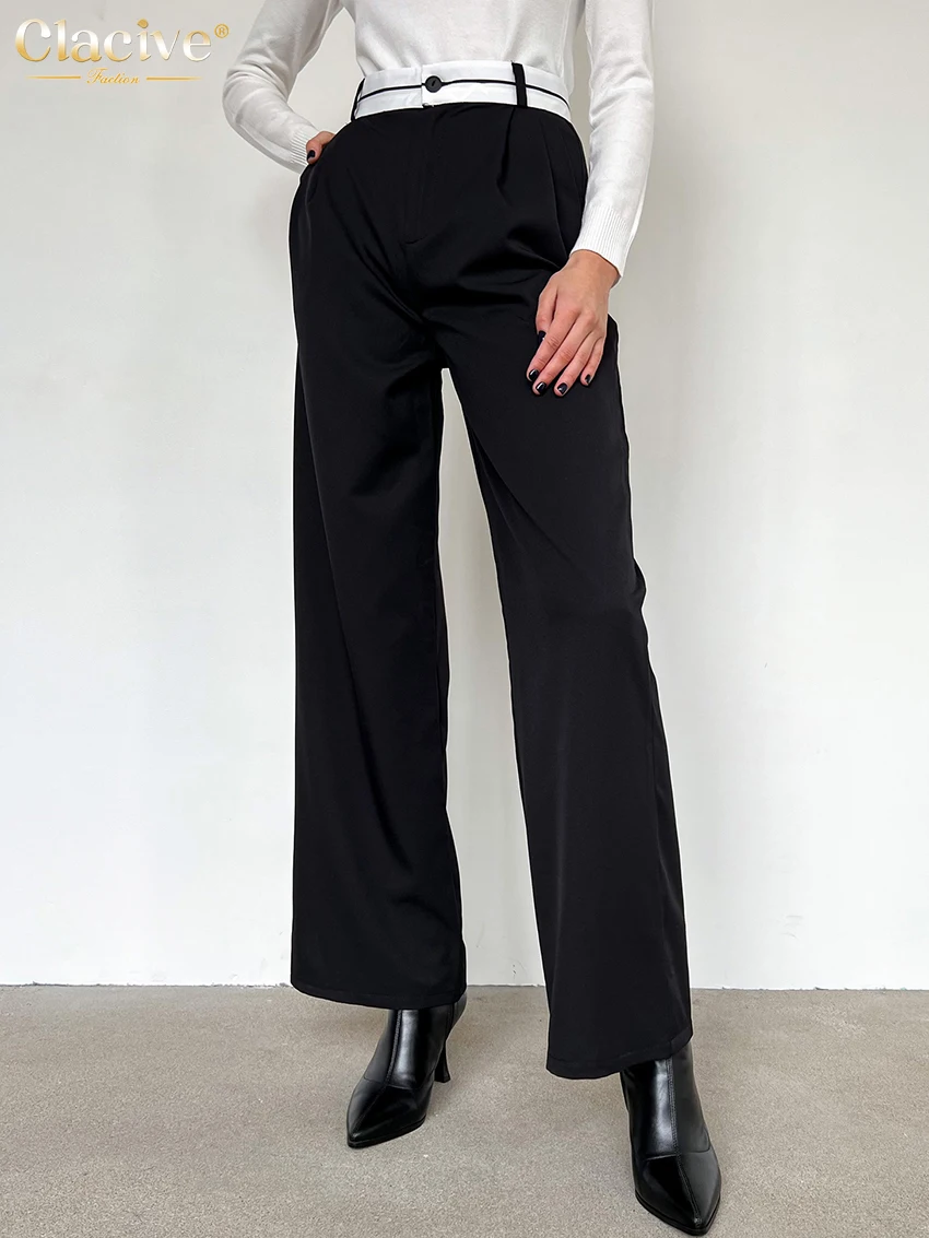 

Clacive Elegant Black Patchwork Women'S Pants 2023 Fashion High Wasit Ankle-Length Pants Casual Office Trousers Female Clothing