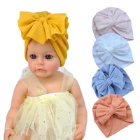new born baby beanie cute bow turban hat for girls toddler infant bonnet soft waffle boys cap solid color kids accessories 0 24m