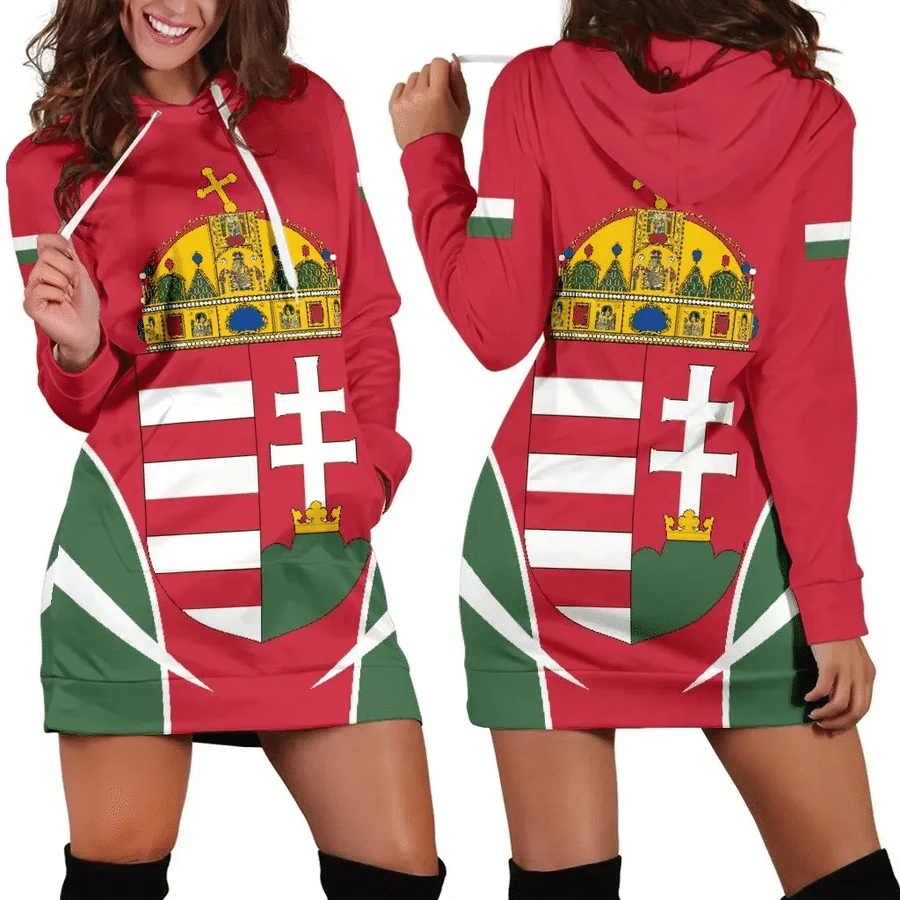 

2023 Women's Hoodie Dress Hungary Flag Printed Women's Hoodie High Quality Sweater Pullover Street Casual Women's Hoodie Dress