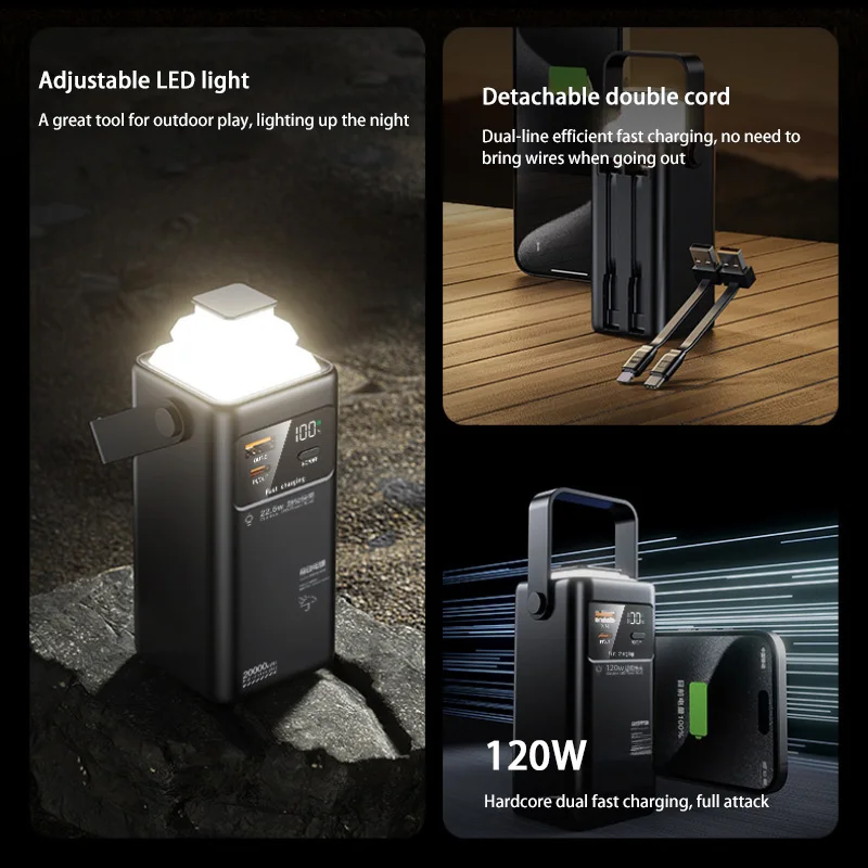 200000 мАч Power Bank большой емкости портативный уличный аварийный источник питания встроенный кабель Camping Iight для iPhone Samsung новый (art.: 3920d124fa6ea) - 3920d124fa6ea