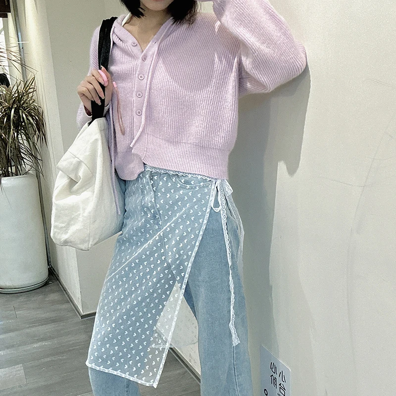 Женская кружевная юбка в Корейском стиле многослойная сетчатая на завязках