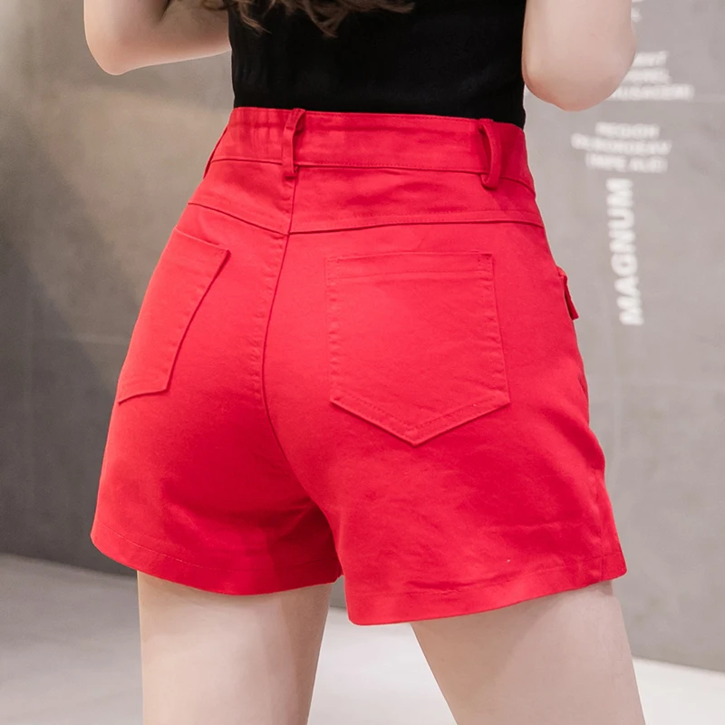 Summer Women's High Waist Slim Denim Shorts New Fashion Casual Skirt Shorts Girls Slit Red A-line Short Jeans Female Streetwear
