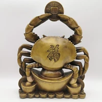 11 copper carvings home fengshui decor bring treasure wealth coin crab statue 28cm height home decoration