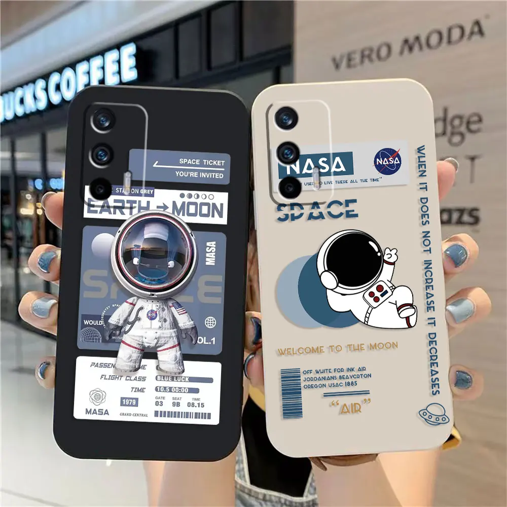 

Case For OPPO Realme 9 8 8I 7 6 5 C21 GT NEO 2 3 5 V15 V25 Colour Simple Liquid Silicone Case Funny Astronaut Spacewalk
