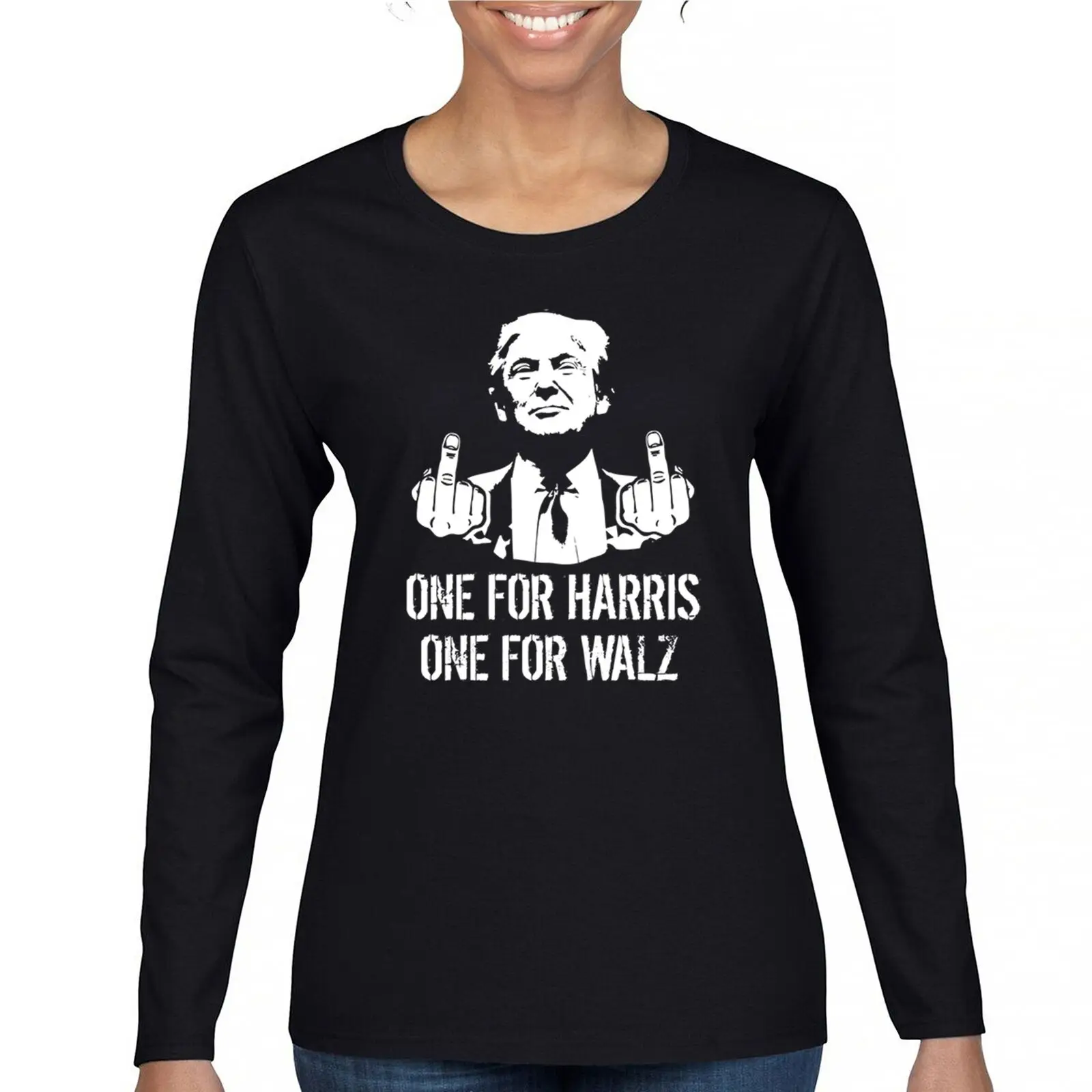 Женская футболка с длинным рукавом Donald Trump One For Harris Walz MAGA 2024