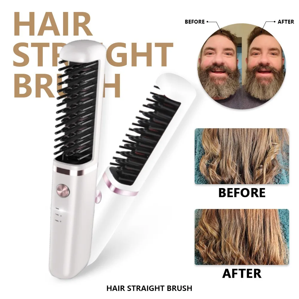 

Мини-гребень для волос с перекрестной границей, трехскоростная регулировка температуры и зарядка, беспроводная прямая расческа для волос, двойная сухая и влажная