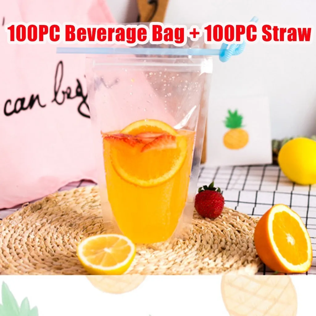 

Fresh Straw Bag Drink Transparent And Bag Cold Keeping Drink Zipper Pumpkin Straws Tumbler Straws Reusable Long Stainless Straws